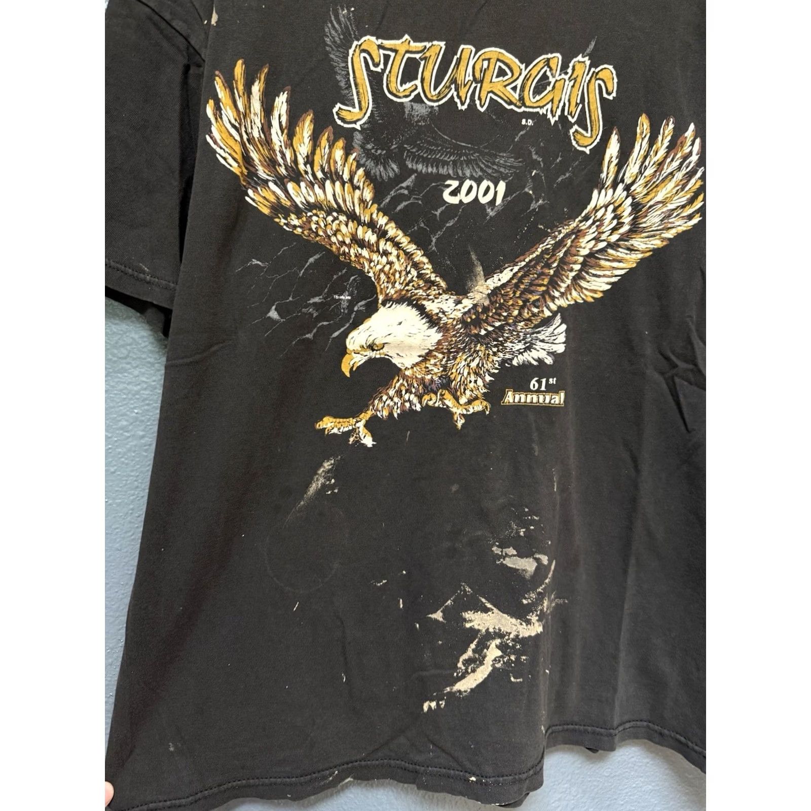 Vintage VINTAGE Sturgis Motorcycle Tee Shirt XL Black Mens Distressed 2001 Biker Week Size US XL / EU 56 / 4 - 4 Thumbnail