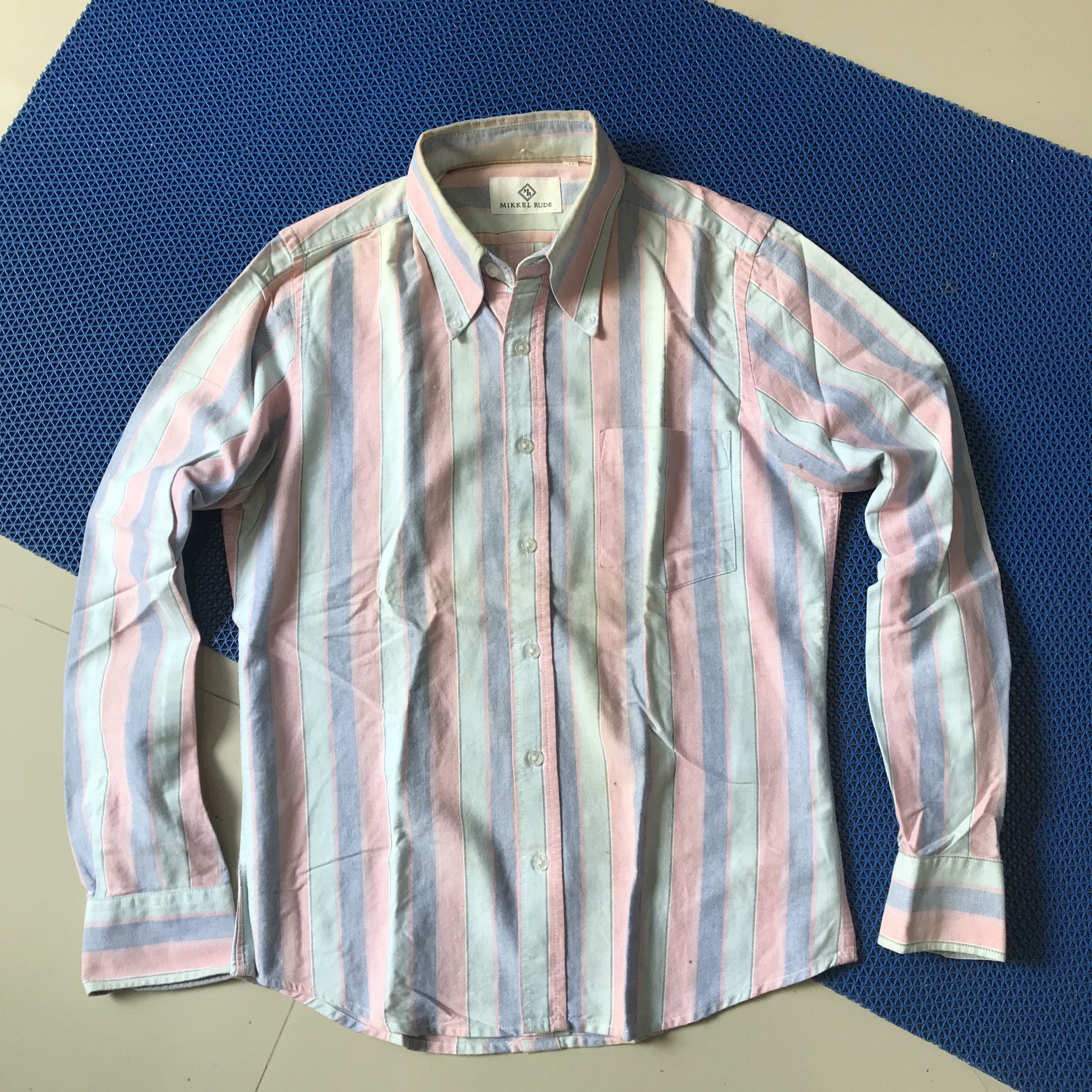 Designer × New England Shirt Company × Vintage Mikkel Rude OXFORD Candy stripes wine with thin navy white Size US M / EU 48-50 / 2 - 5 Thumbnail