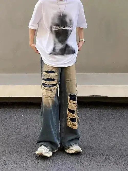Japanese Brand Retro ripped distressed draped jeans Size US 32 / EU 48 - 2 Thumbnail