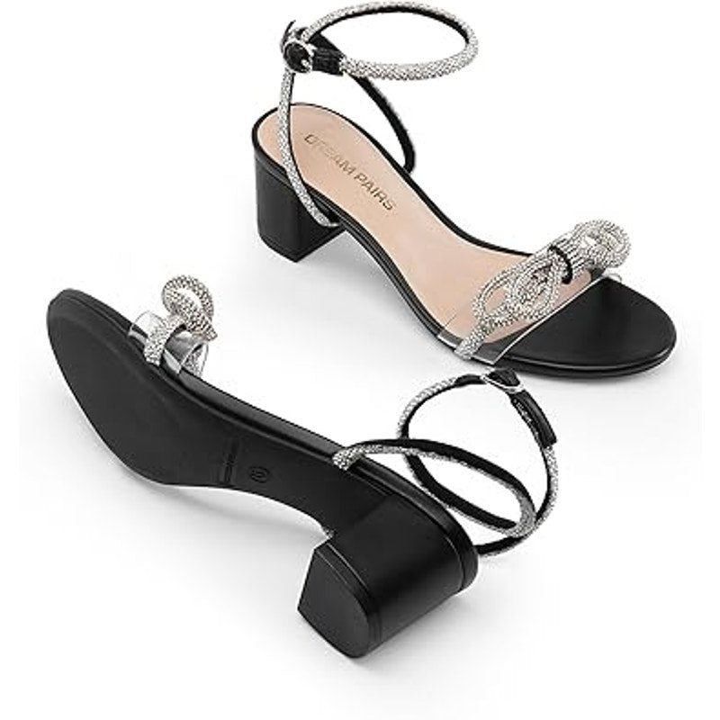 Other Dream Pairs Womens 9.5 Black Open Toe Clear Strap Bow 2.5" B Size US 9.5 / IT 39.5 - 3 Thumbnail