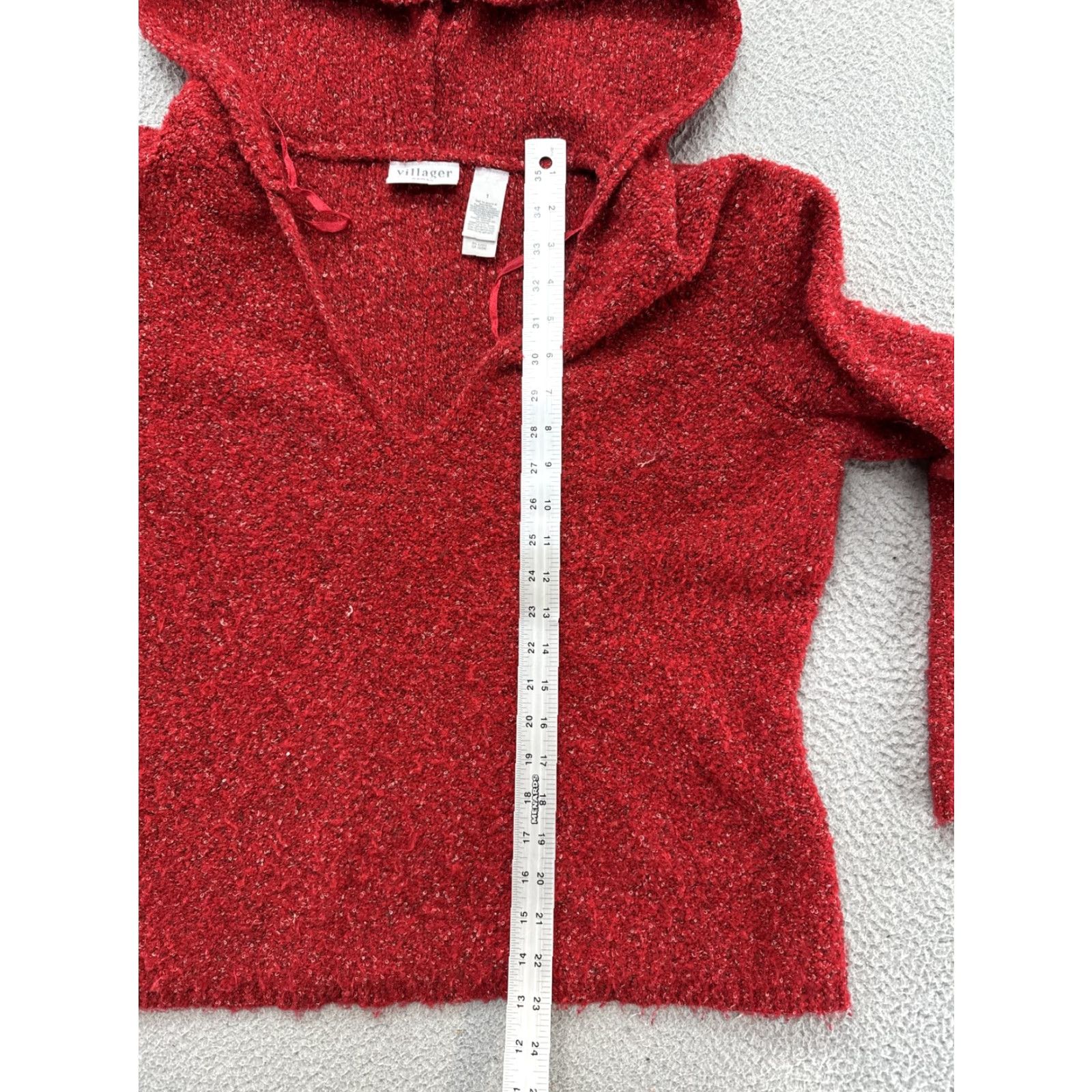 Liz Claiborne VINTAGE Villager Liz Claiborne Red Hooded Pullover V-Neck Sweater Plus Size 1X Womens Shovel? Size XL / US 12-14 / IT 48-50 - 5 Thumbnail