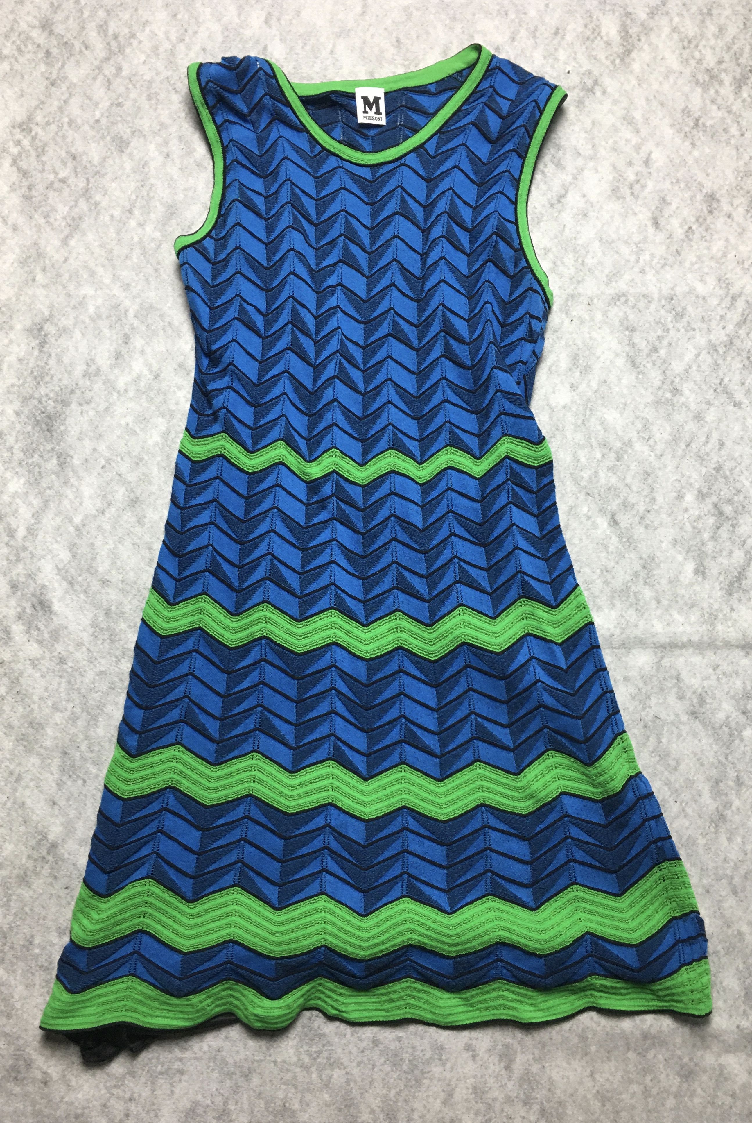 Missoni M Missoni Zigzag Print Blue Green Knit Dress Size EU 46 Size L / US 10 / IT 46 - 5 Thumbnail