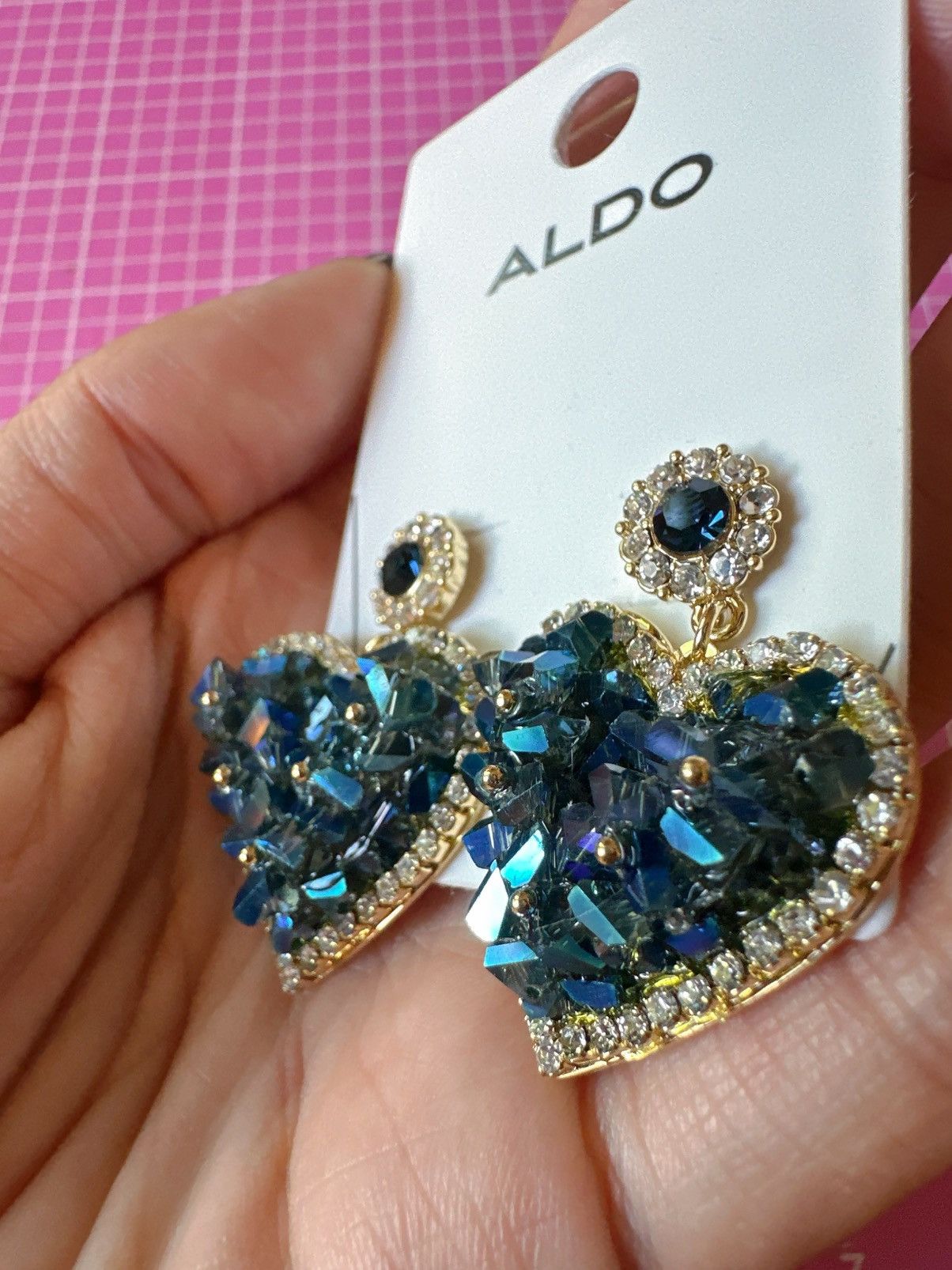 Aldo Aldo earrings crystals piled blue hearts gold tone embroid Size ONE SIZE - 4 Thumbnail