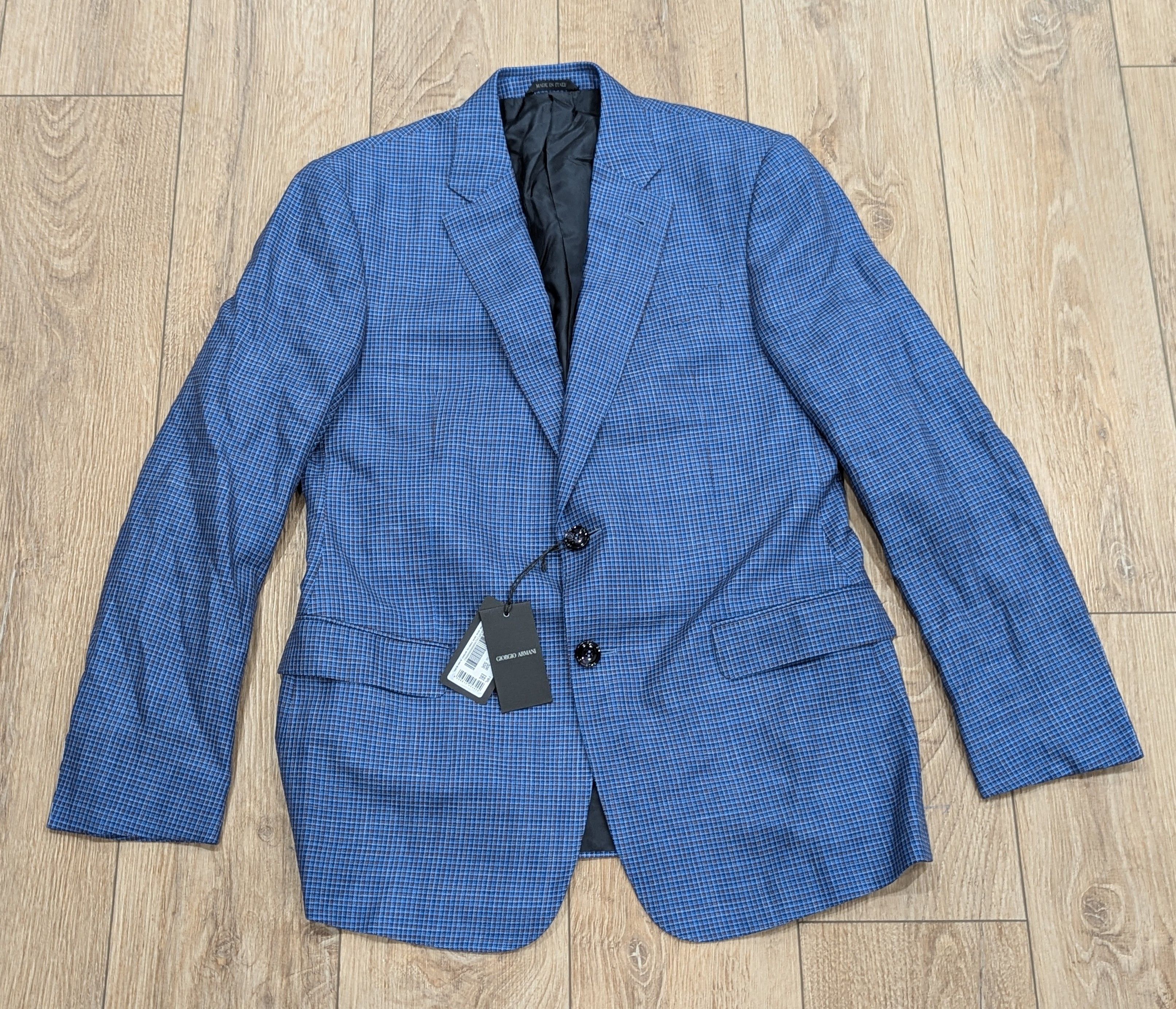 Giorgio Armani GIORGIO ARMANI Wool/Silk/Linen Check Blazer Blue 50 US 40R Size 40R - 1 Thumbnail