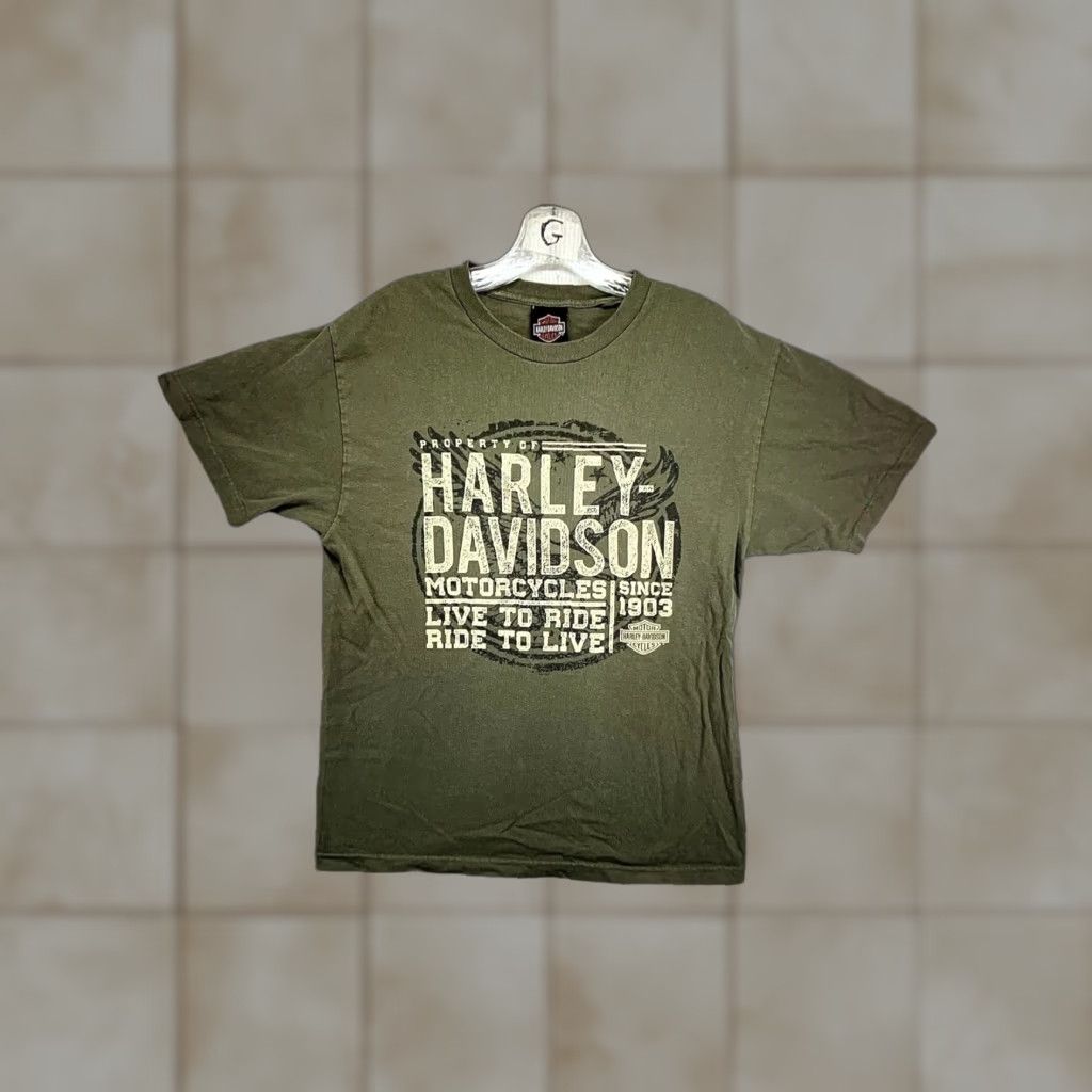 Harley Davidson VINTAGE Harley-Davidson T-Shirt Men Small Army Green Graphic Print Crew Neck Cotton Retro Outdoor Size US S / EU 44-46 / 1 - 1 Thumbnail