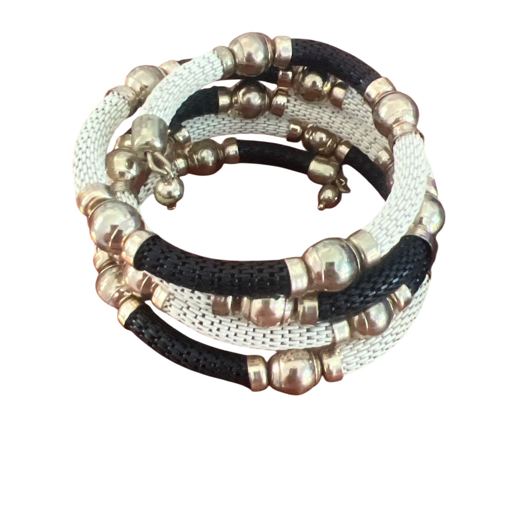 Other Vintage Gold Tone Cream Black Mesh Memory Wire Bracelet Cuff Size ONE SIZE - 1 Thumbnail