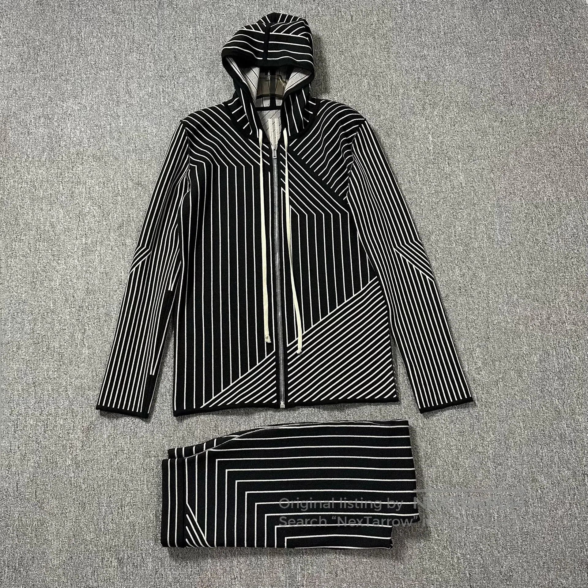 Rick Owens striped knit hooded cardigan and pants set. Size US M / EU 48-50 / 2 - 1 Thumbnail