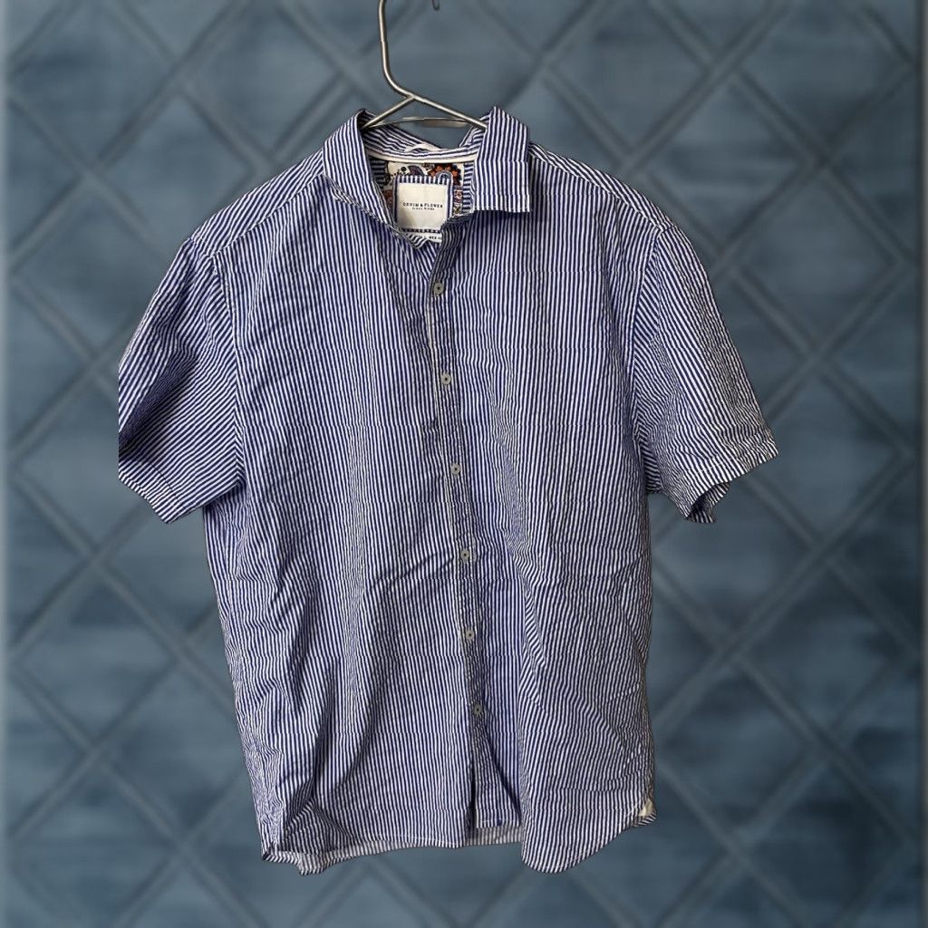 Denime Denim & Flower Ricky Singh Men's Large Blue White Striped Button Up Shirt Size US L / EU 52-54 / 3 - 1 Thumbnail