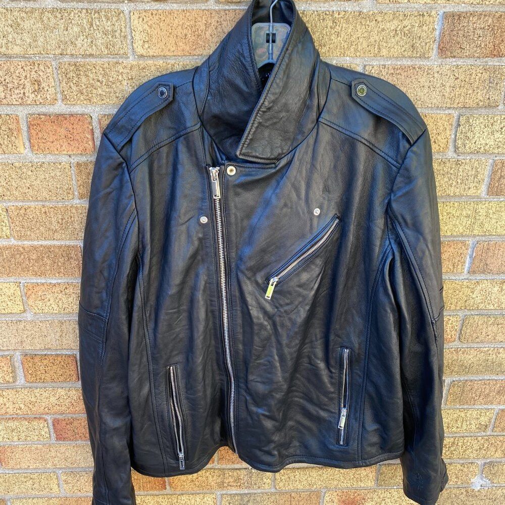 Karl Lagerfeld Karl Lagerfeld Mens Leather Biker Jacket A Symmetrical Mult Size US XXL / EU 58 / 5 - 5 Thumbnail