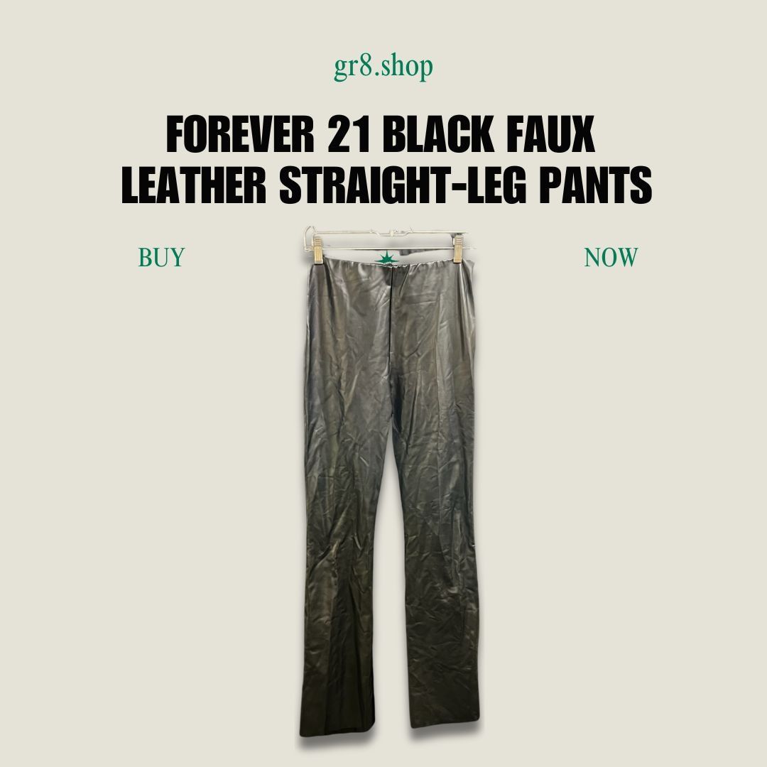Forever 21 FOREVER 21 Black Faux Leather Straight-Leg Pants Size L Size 33" - 1 Thumbnail
