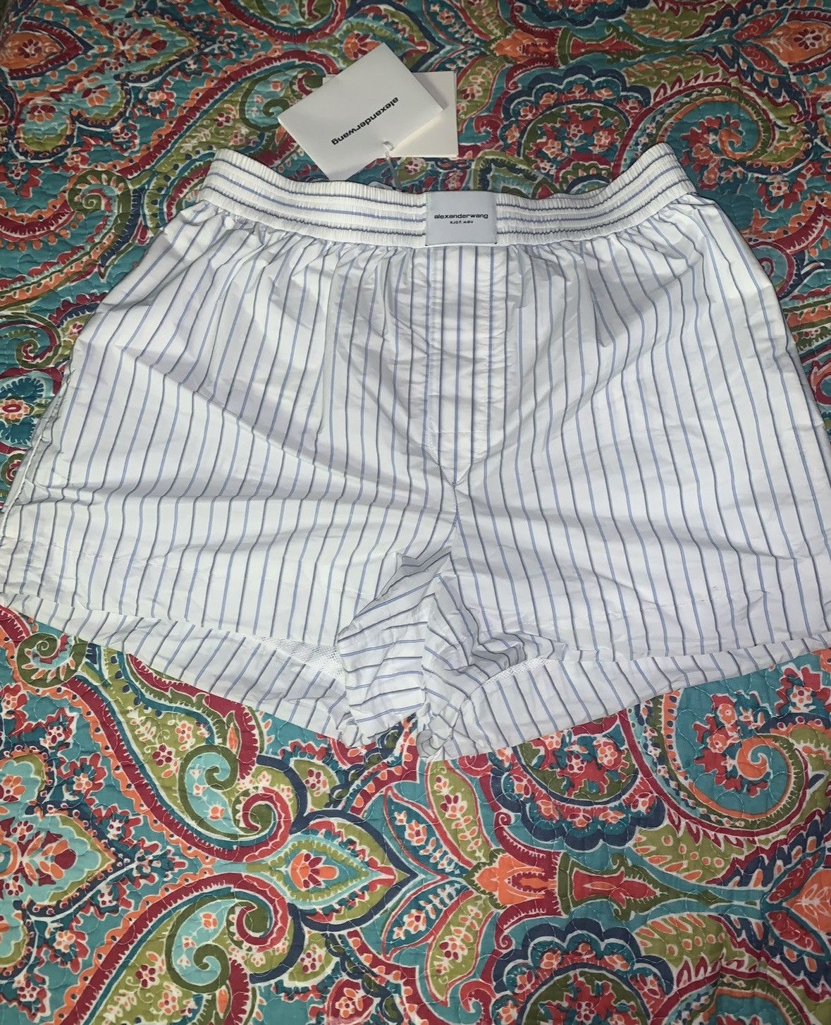 image of Alexander Wang Stripe-Print Boxer Shorts in White, Men's (Size 30)