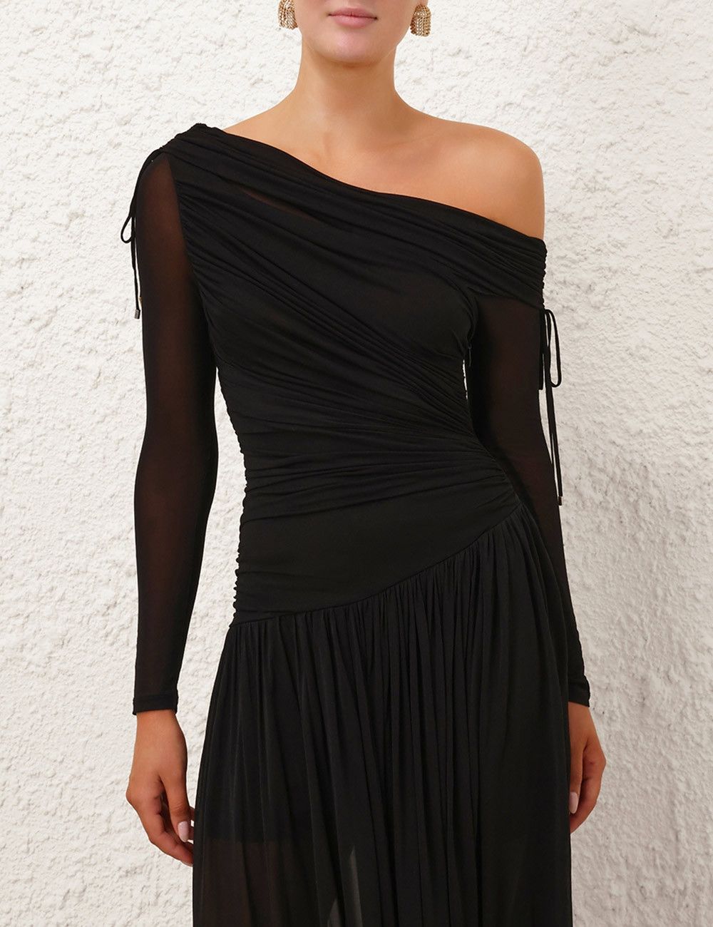 Zimmermann oc11z1025 Crush Asymmetrical Midi Dress in Black Size L / US 10 / IT 46 - 5 Thumbnail