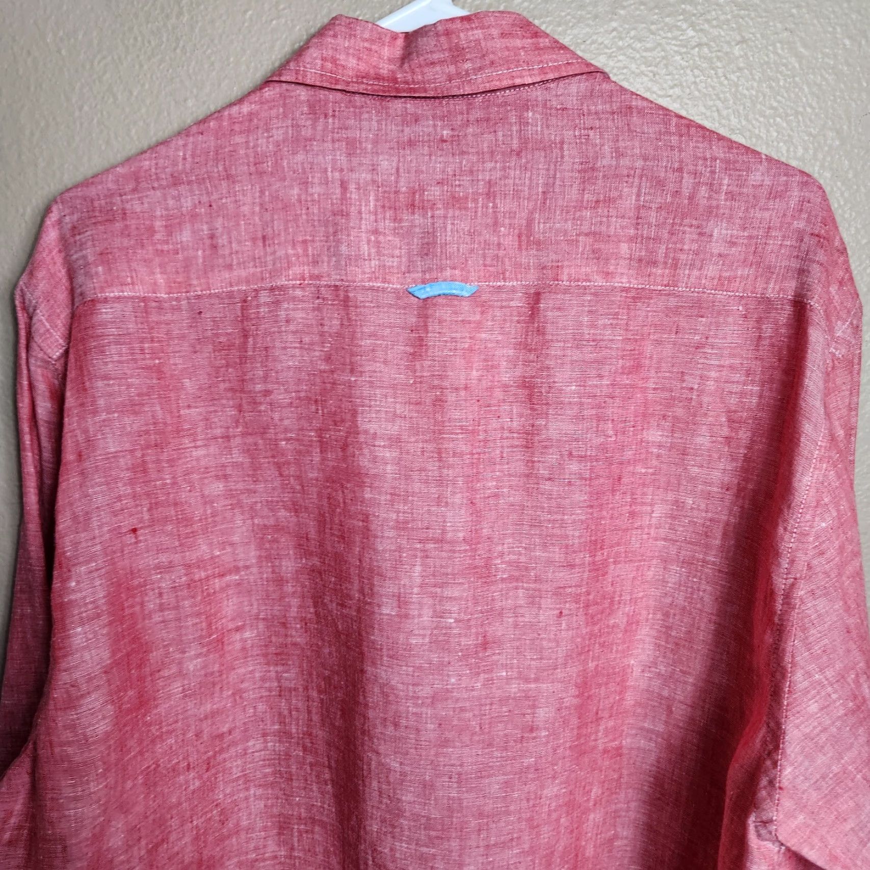 Vintage Report Collection Linen Cherry Red Long Sleeve Buttonfront Shirt XL Mens | Button-Up | Solid | Breathable | Beach Resort Theme | Regular Fit Size US XL / EU 56 / 4 - 8 Thumbnail