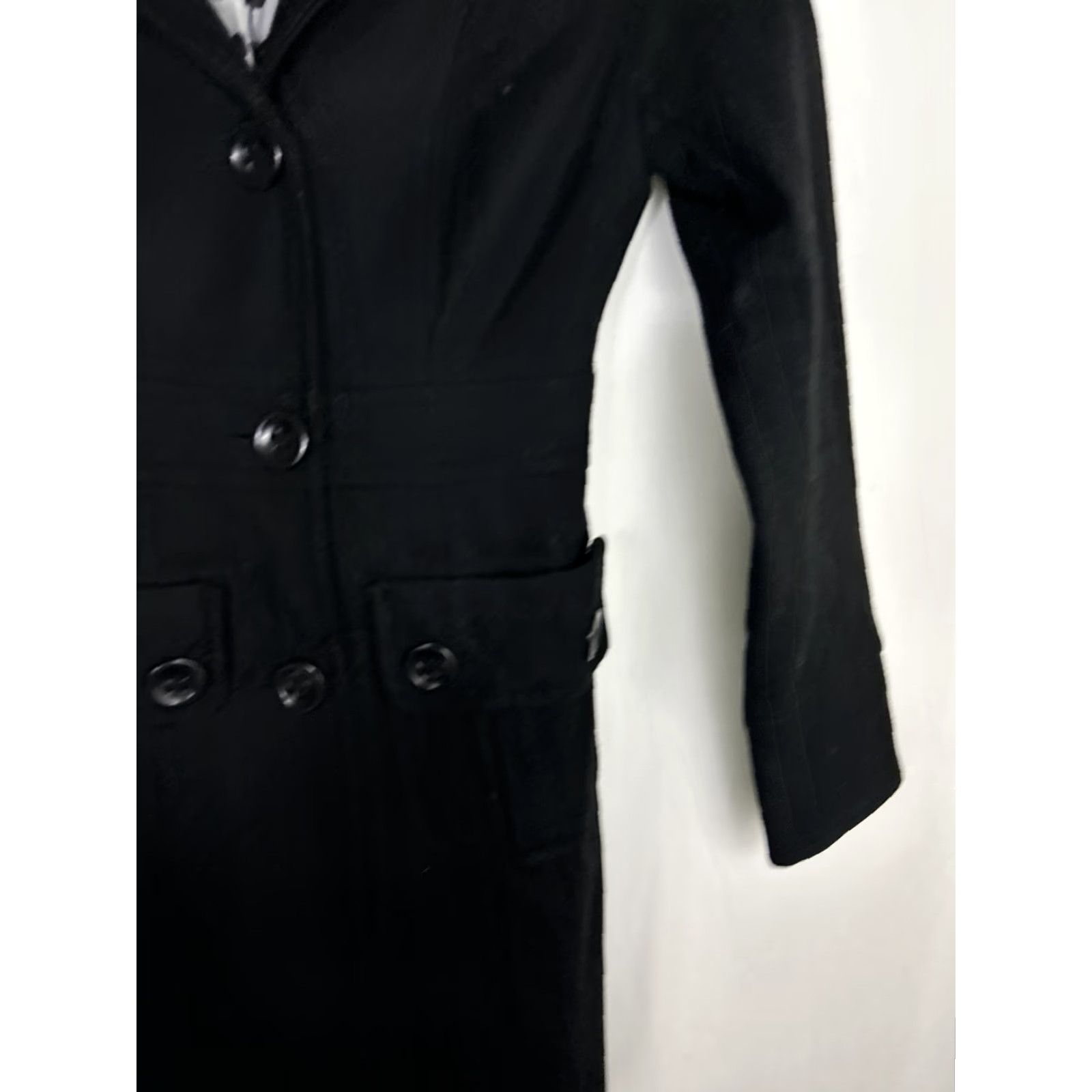 Anthropologie anthropologie Pea Coat Womens Small Black Wool Blend Coat with Lined Pockets Button Up Tulle detailing Size S / US 4 / IT 40 - 4 Thumbnail