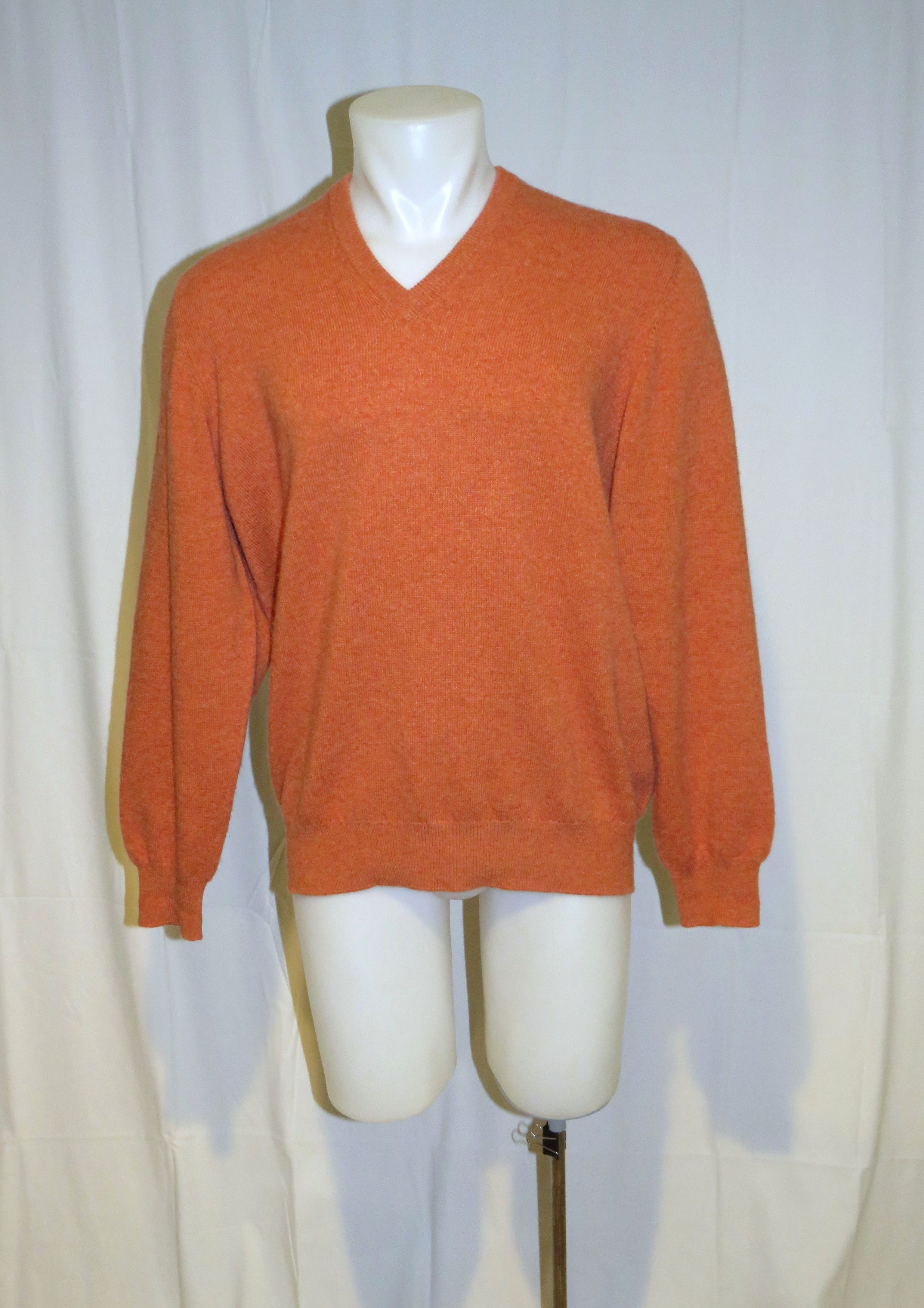 Orange 100% 3 Ply Italian Cashmere V Neck Sweater L