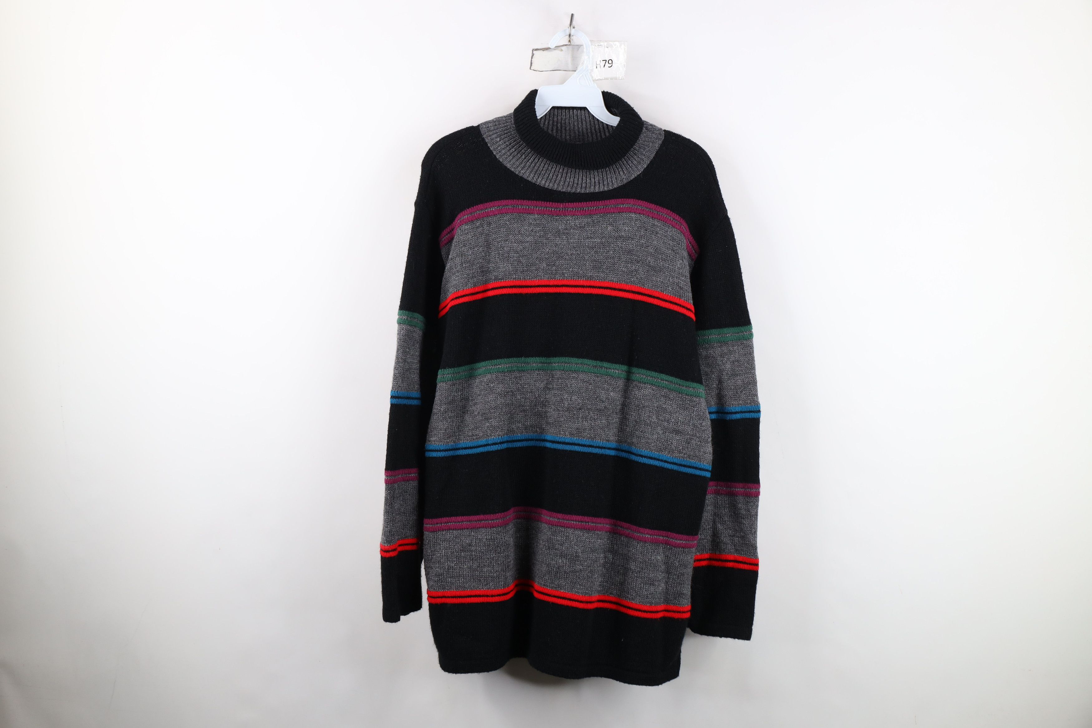 Vintage Vintage 90s Streetwear Block Knit Turtleneck Sweater USA Size L / US 10 / IT 46 - 1 Thumbnail