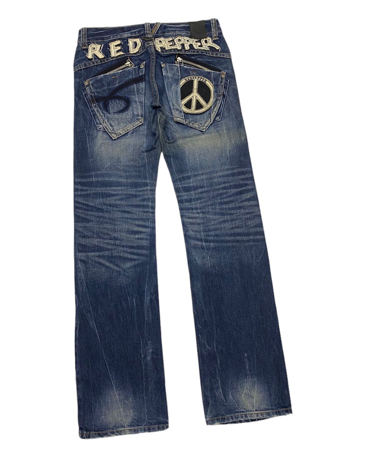 If Six Was Nine 🔥GRAIL 🇯🇵 RED PEPPER "PEACE" DISTRESSED DENIM JEANS Size US 32 / EU 48 - 6 Thumbnail