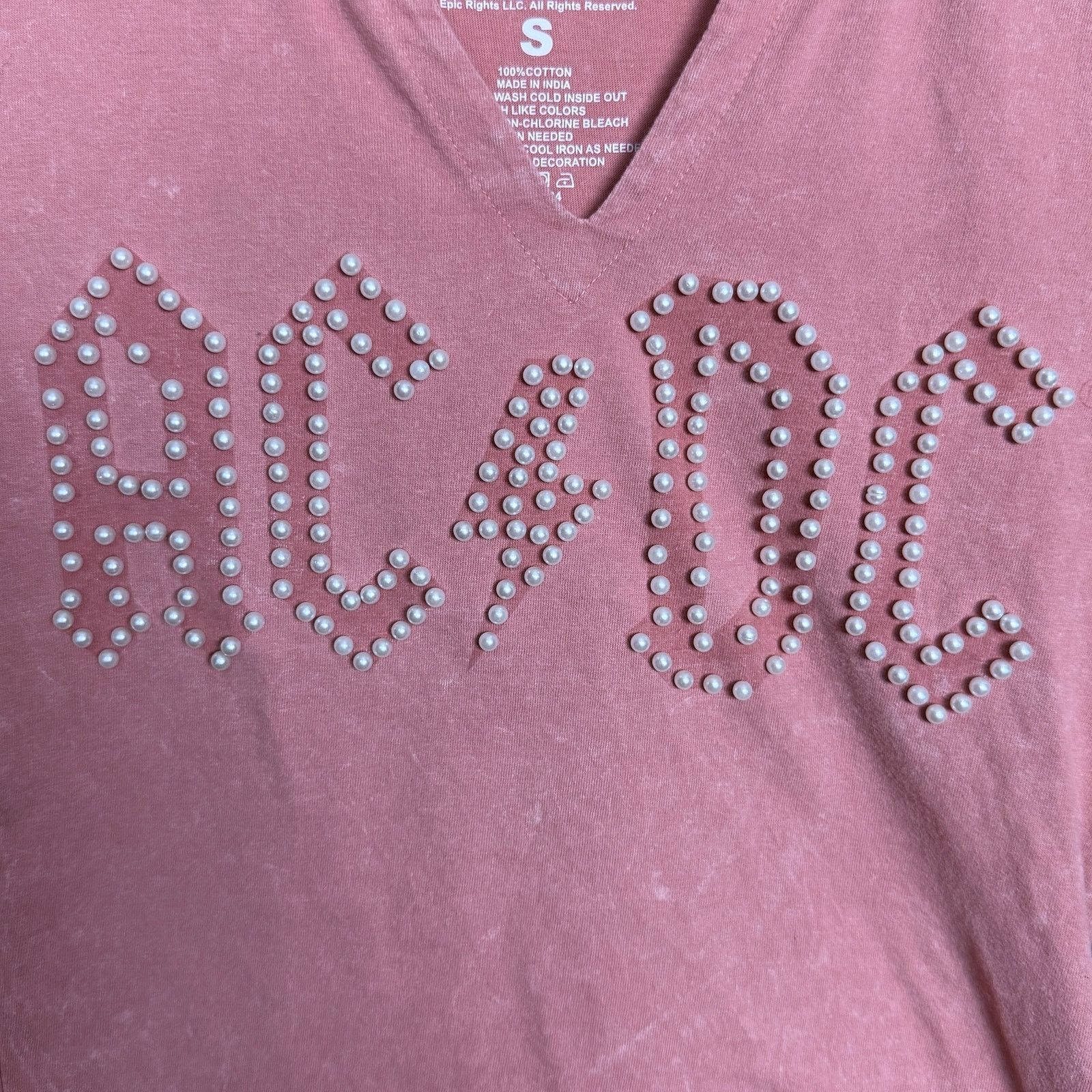 AC/DC AC/DC Pearl Embroidered Women's S Pink V-Neck Logo T-Shirt Size S / US 4 / IT 40 - 3 Thumbnail