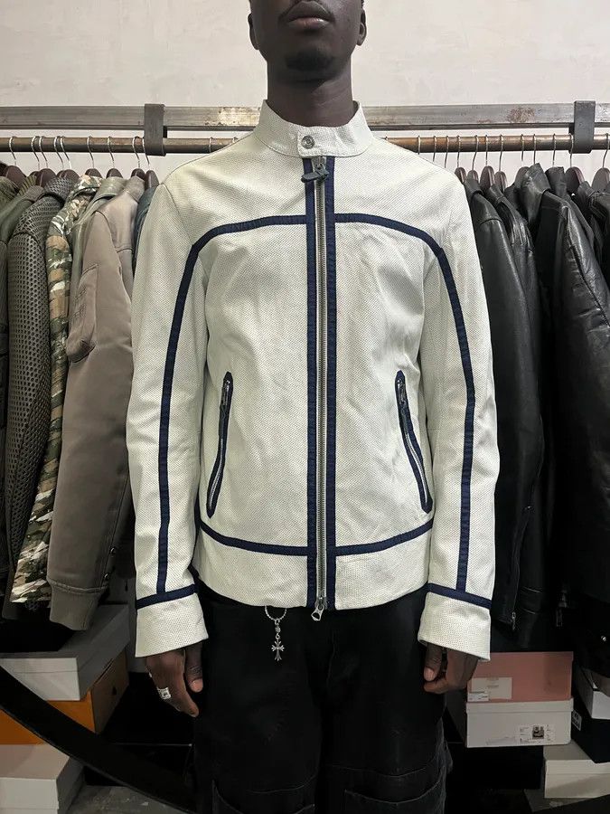 Armani 2010s Armani White & Blue Lined Ricing Jacket Size US S / EU 44-46 / 1 - 2 Thumbnail
