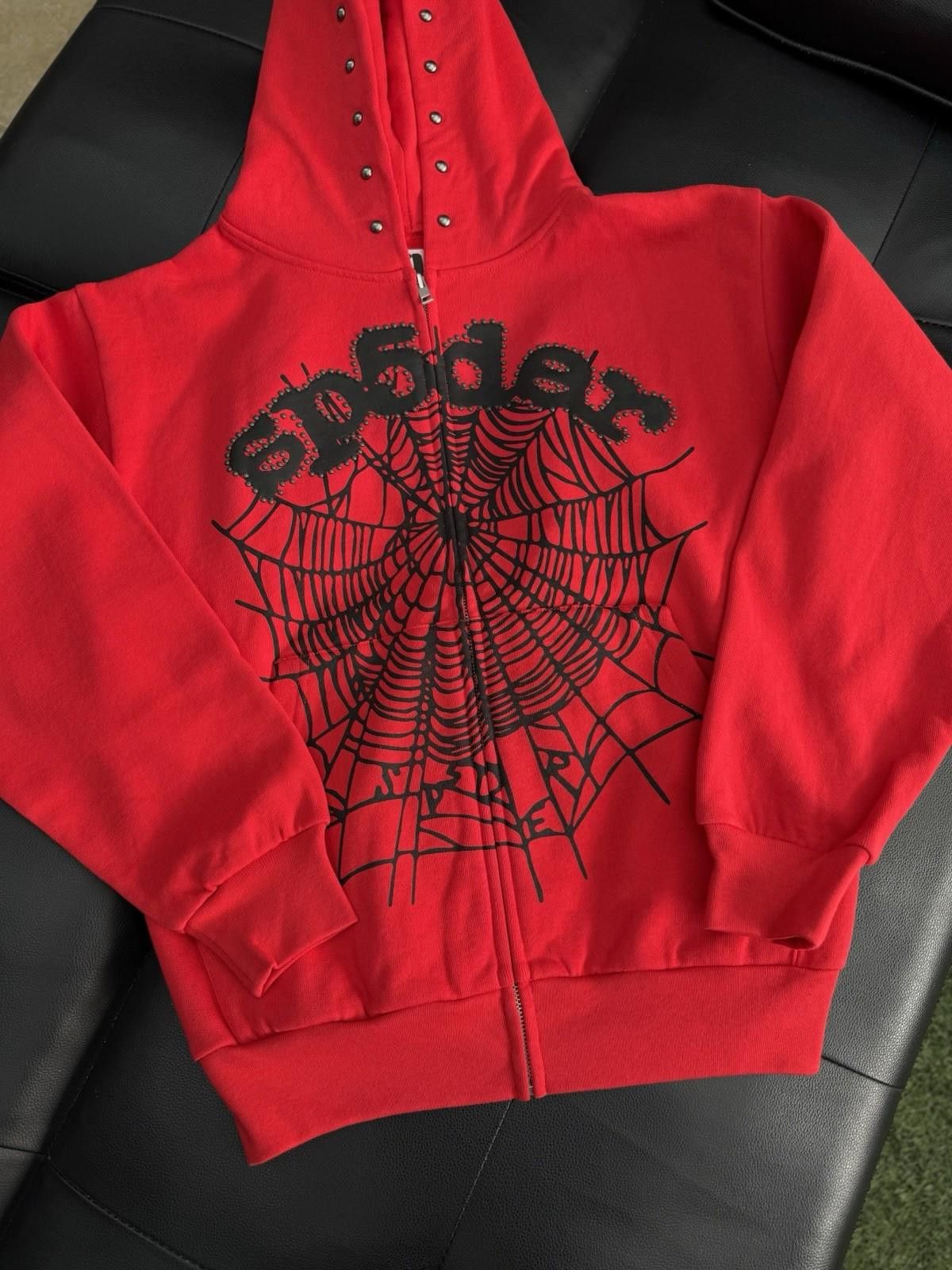 Sp5der Sp5der Worldwide Red Zip Up Studded Hoodie Size Small (NEW) Size US S / EU 44-46 / 1 - 1 Thumbnail