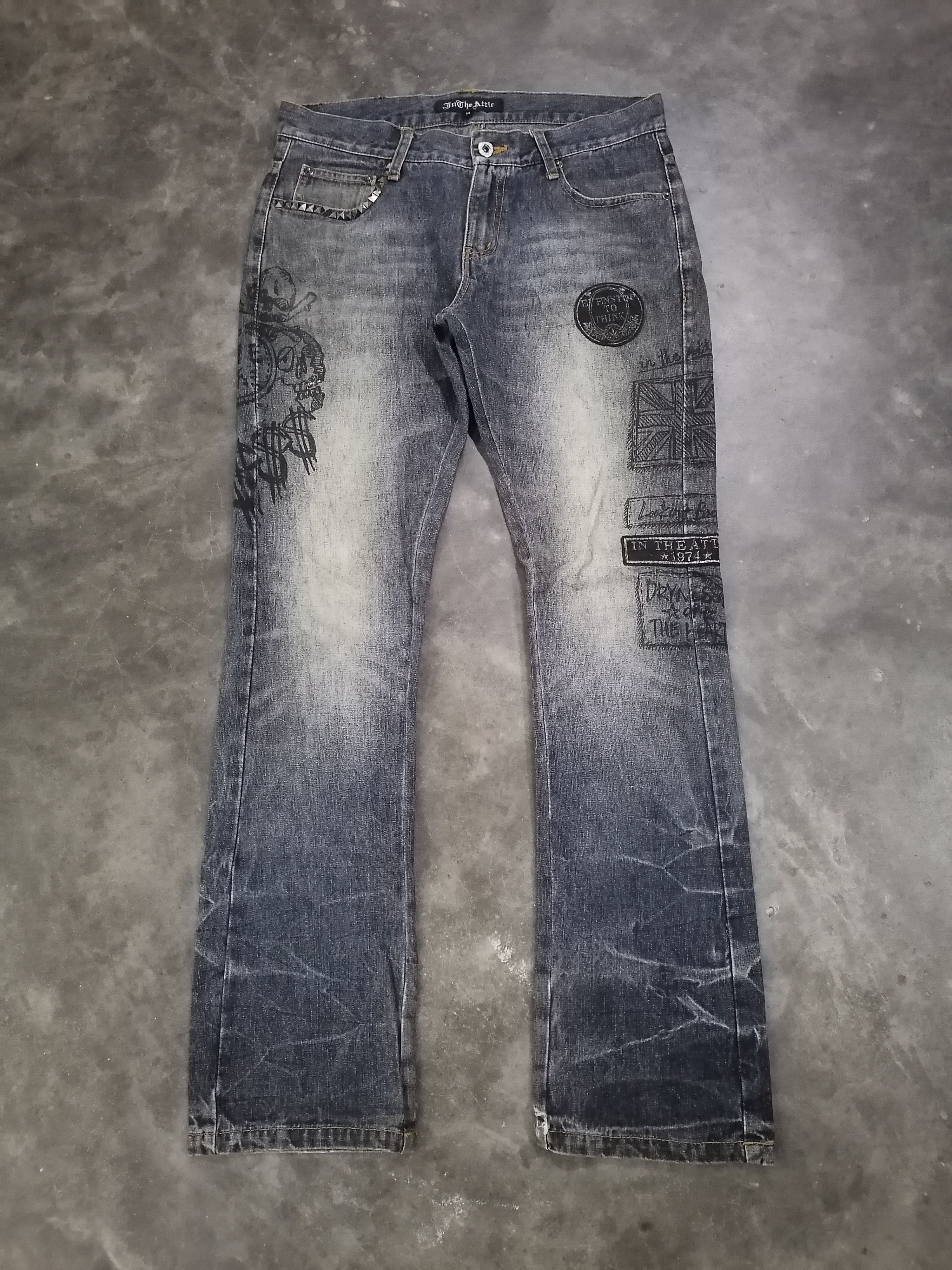 If Six Was Nine × Le Grande Bleu (L.G.B.) × Seditionaries Flare In The Attic Gothic Distressed Denim Pants Size US 31 - 1 Thumbnail