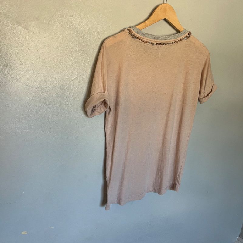 J.Crew J. Crew Blush Pink T-Shirt Gray Embellished Neckline XXS Size XXS / US 00 / IT 34 - 6 Thumbnail