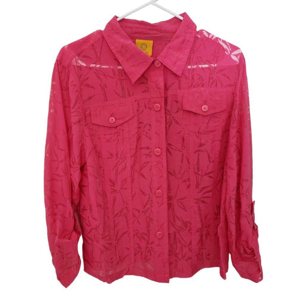 Designer CT192a Ruby Rd. Hot Pink Sheer Palm Tree Motif Shirt 14 Size XL / US 12-14 / IT 48-50 - 1 Thumbnail