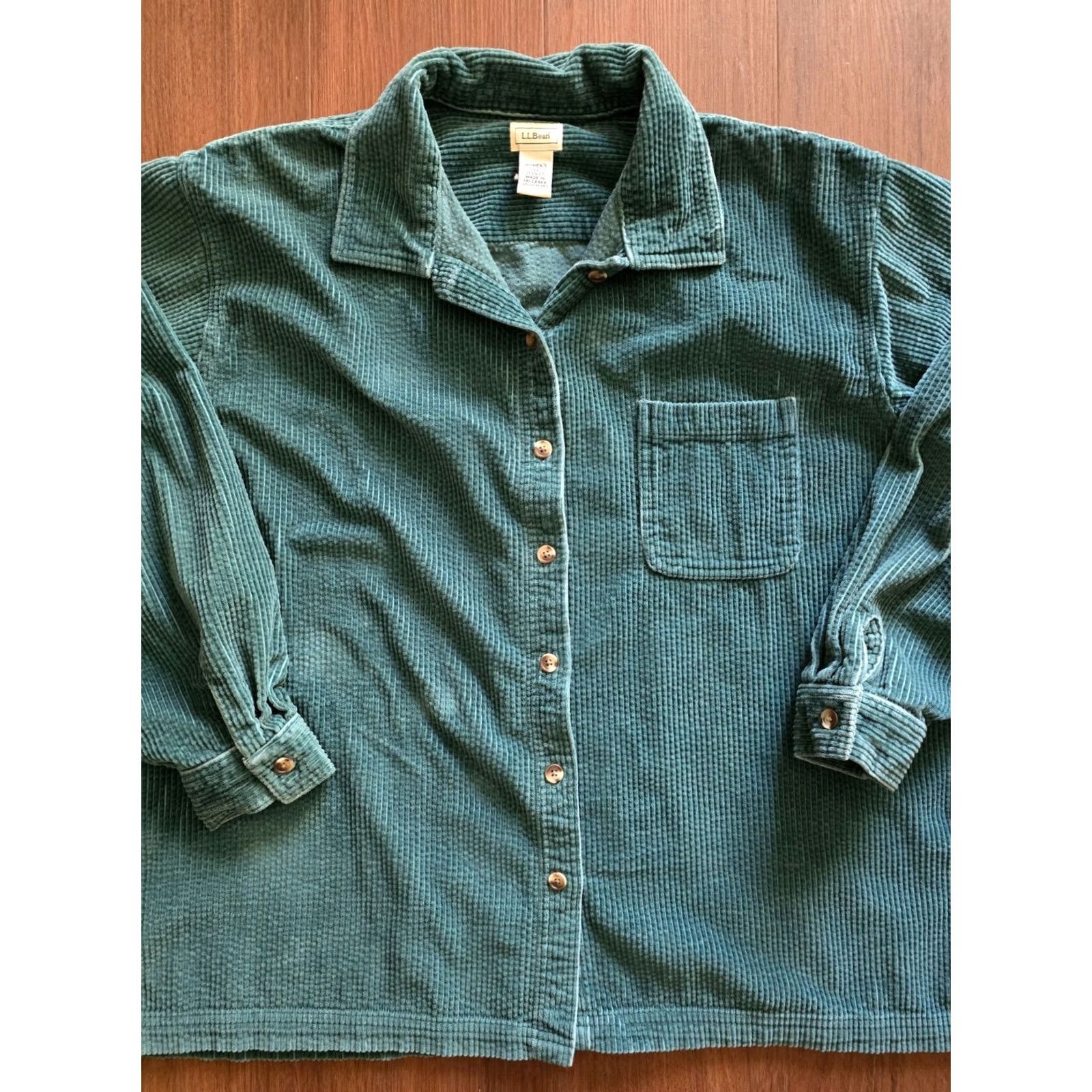 Vintage VINTAGE LL Bean Wide Whale Corduroy Shirt Jacket Shacket 3X Green Womens 1990s Shirt Jacket Shacket LL Bean Green 90s Women XS to 3X? Size XXL / US 16-18 / IT 52-54 - 2 Thumbnail