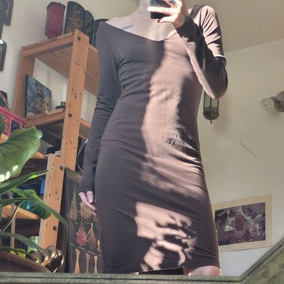 James Perse James Perse Standard Deep V Neck Brown Dress - Size 2 Size M / US 6-8 / IT 42-44 - 2 Thumbnail