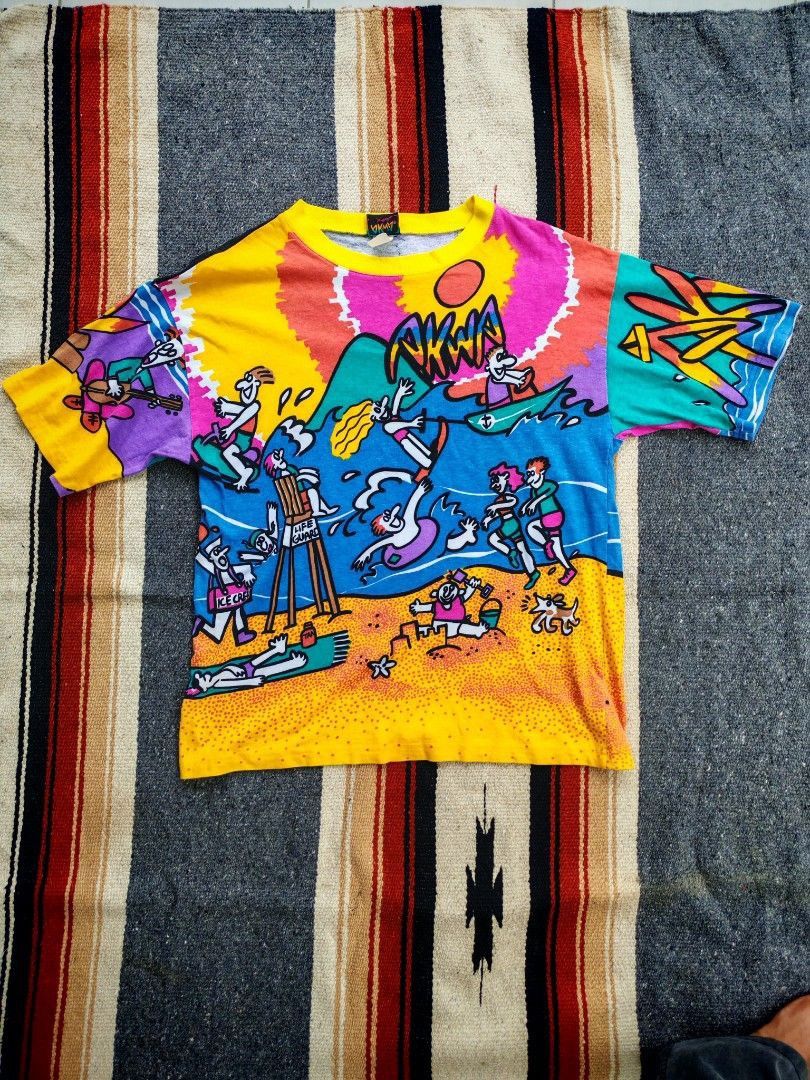 Vintage Vintage AKWA USA All Over Beach Graphic Tee 90s Rare Size US M / EU 48-50 / 2 - 1 Thumbnail