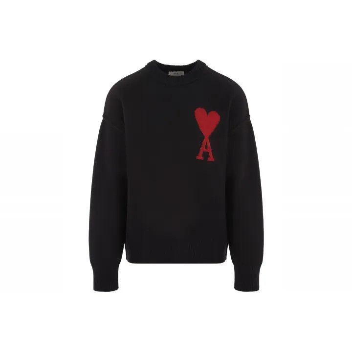 AMI AMIPARIS Classic Red Heart Wool Sweater 0079 Size US S / EU 44-46 / 1 - 1 Thumbnail