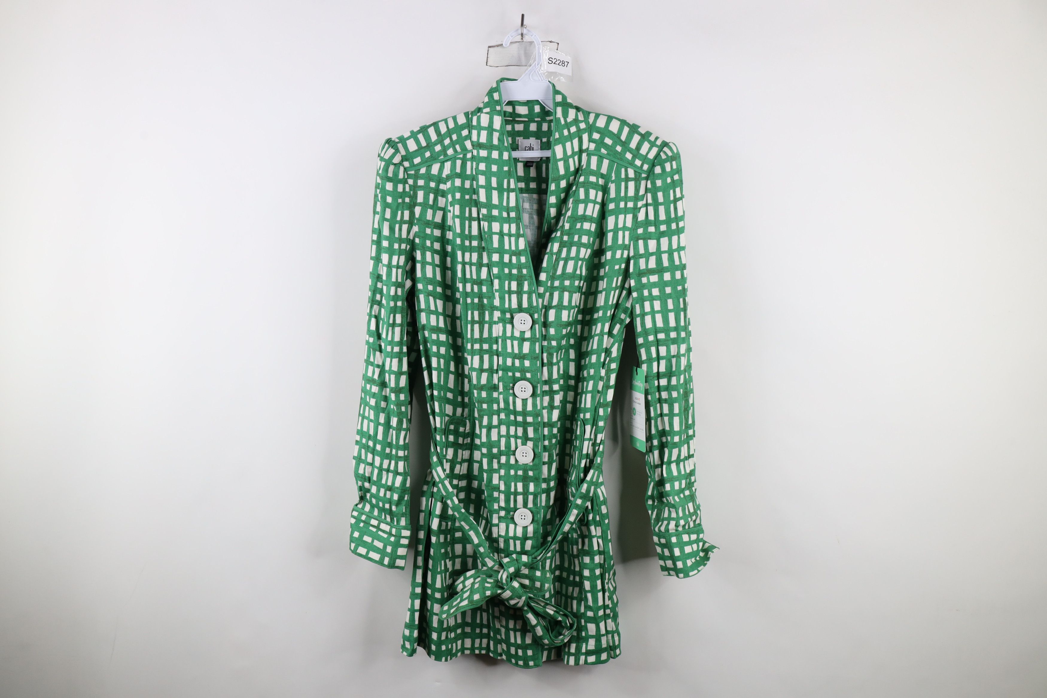 Vintage New Cabi Belted Circuit Full Button Jacket Coat Green Plaid Size M / US 6-8 / IT 42-44 - 1 Thumbnail