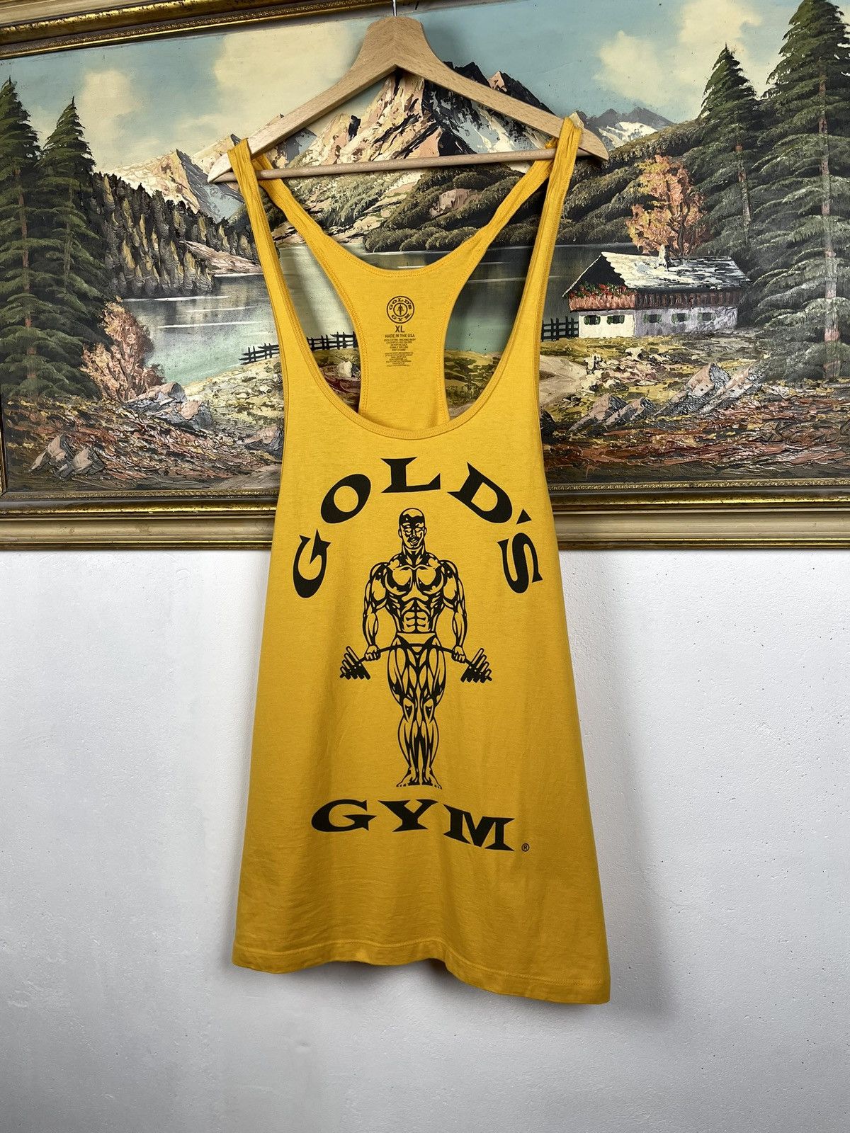 Vintage Gold’s Gym Yellow Tee T-shirt Sportswear Big Logo Strongman Size US XL / EU 56 / 4 - 2 Thumbnail