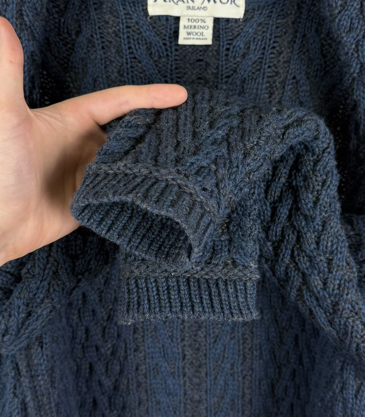 Loro Piana Aran Mor Herringbone Shawl Hood Cardigan Sweater Blue Wool Size L / US 10 / IT 46 - 9 Thumbnail