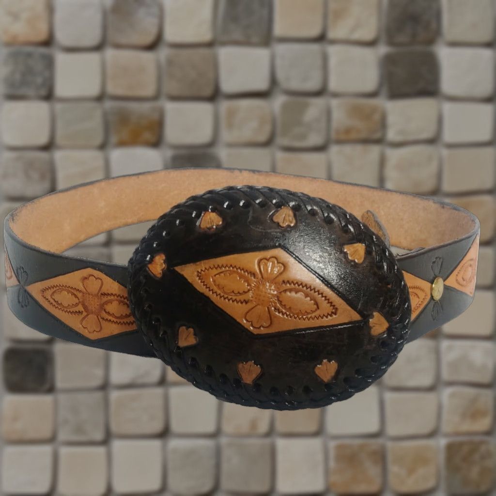 Vintage VINTAGE Belt Western Tooled Leather Brown Tribal Bird Oval Buckle Cowboy 30-35" Size ONE SIZE - 1 Thumbnail