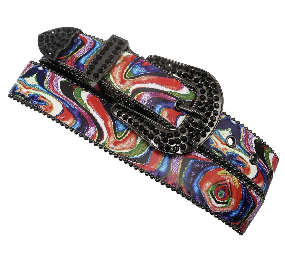 Japanese Brand × Vintage Colourful retro pattern rhinestone studded rivet belt Size ONE SIZE - 3 Thumbnail
