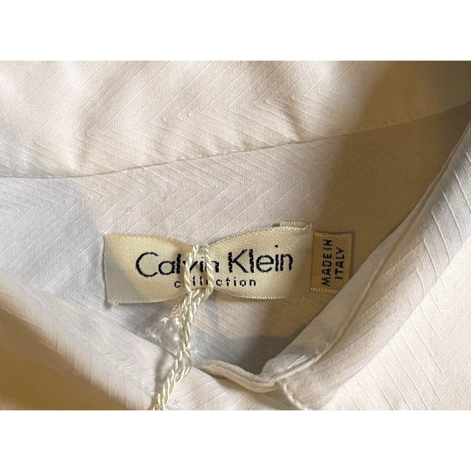 Calvin Klein Calvin Klein Collection Dress Shirt Women's 10 White Jacquard Chevron Button-Up Casual, Formal, Business Italy Size L / US 10 / IT 46 - 6 Thumbnail