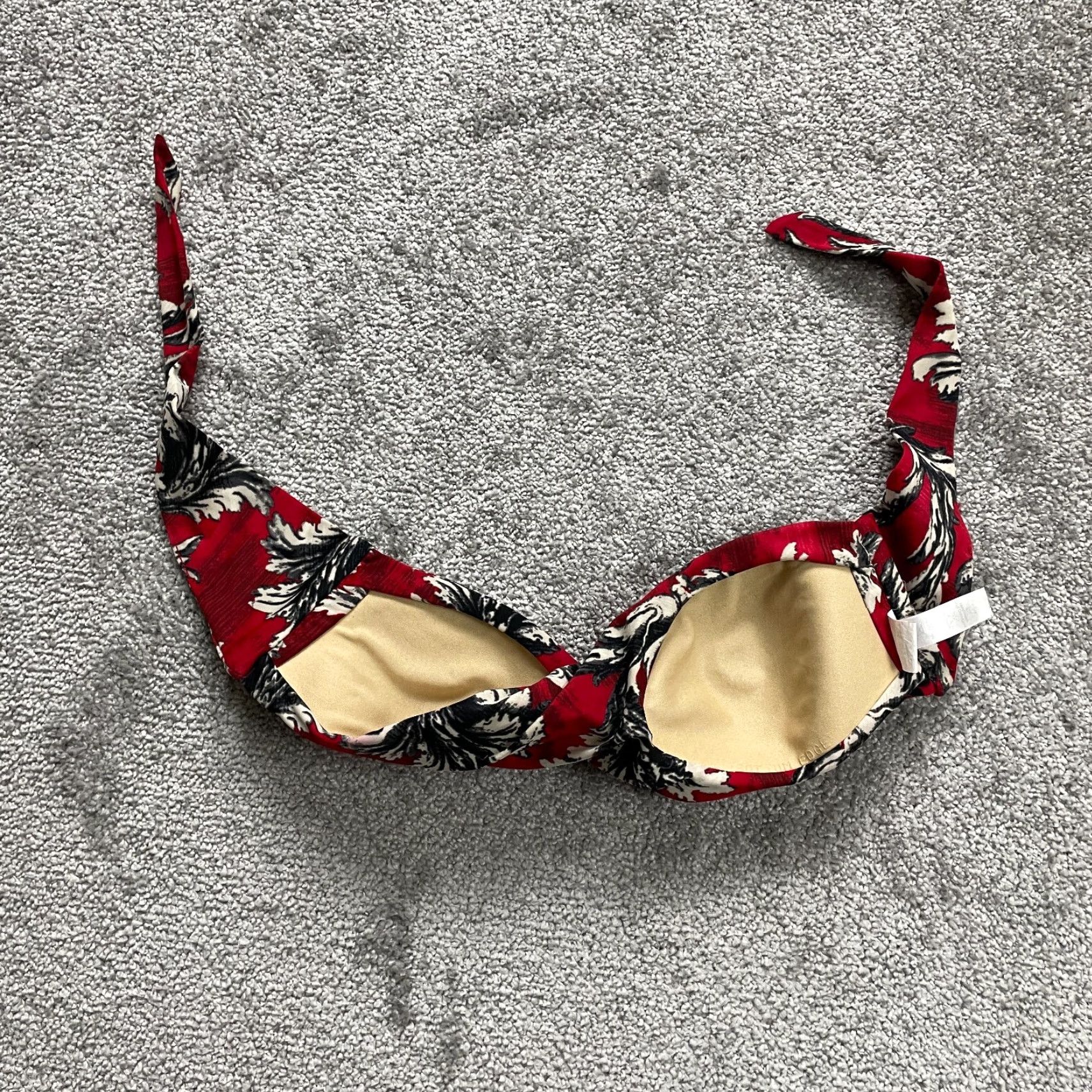 Vintage Sunsets Women's Bikini Top Strapless Padded Red Floral Bandeau Swimsuit Small Beach Activewear Size S / US 4 / IT 40 - 2 Thumbnail