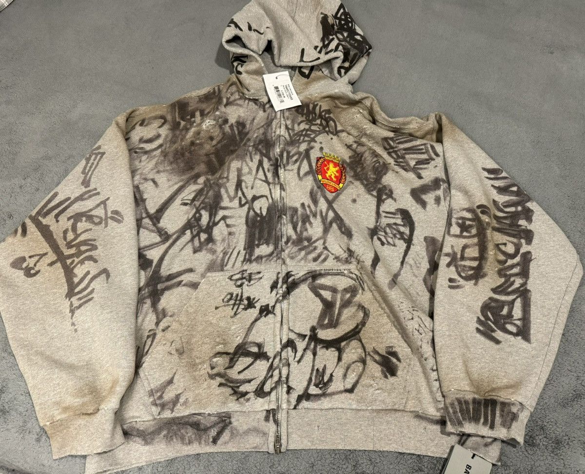 image of Balenciaga Skater Graffiti Zip Up Hoodie in Grey, Men's (Size Large)