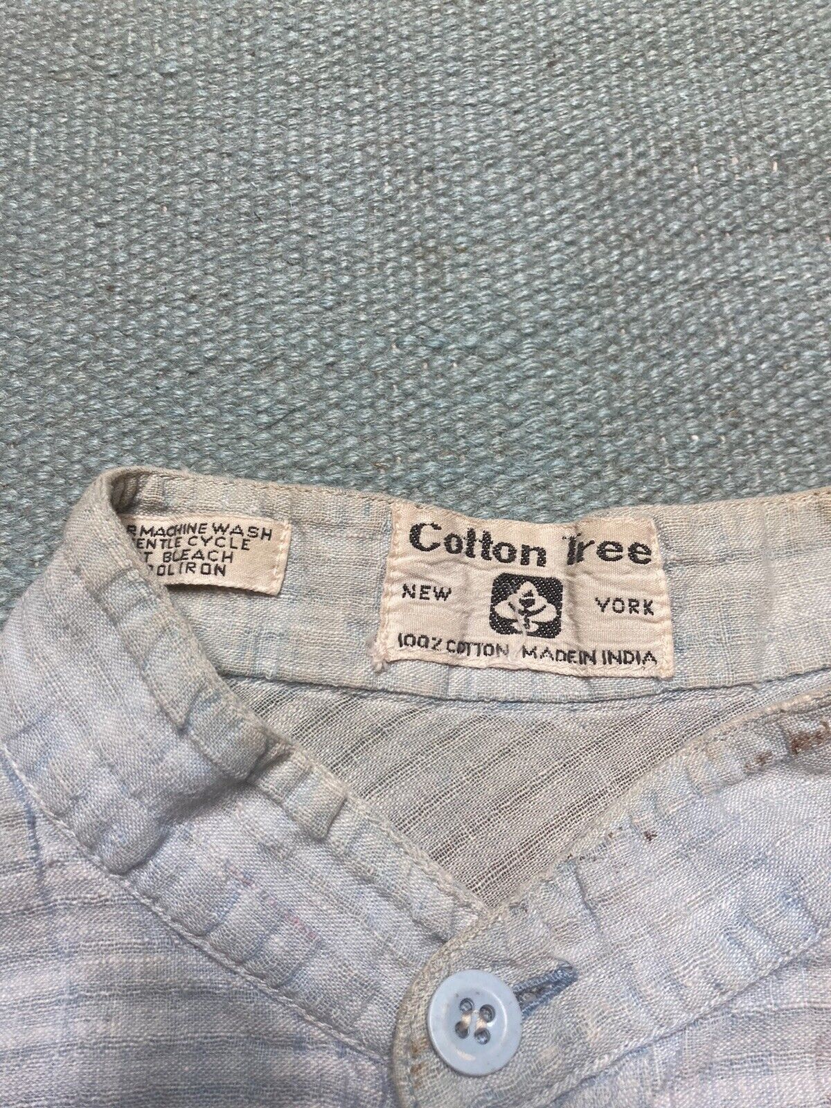Vintage VTG 70s button shirt cotton chambray thin collarless large Size US L / EU 52-54 / 3 - 6 Thumbnail
