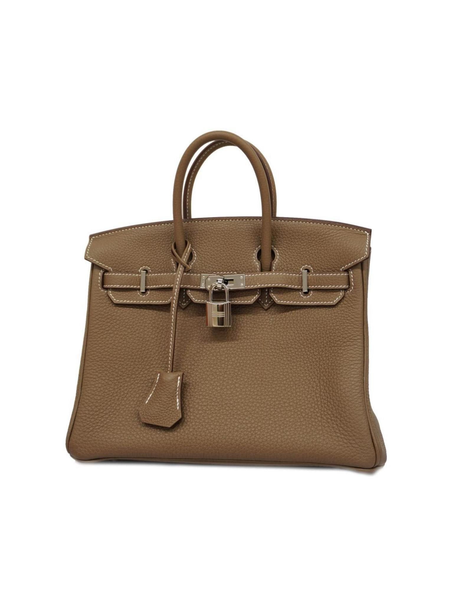 image of Hermes Luxury Brown Leather Handbag With Silver Hardware, Women's