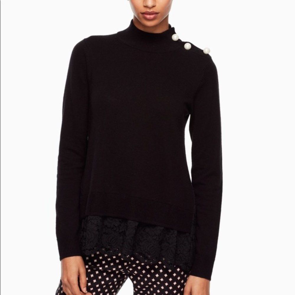 Kate Spade New Broome Street Kate Spade Pearl Turtleneck Lace Sweater Size XS / US 0-2 / IT 36-38 - 1 Thumbnail