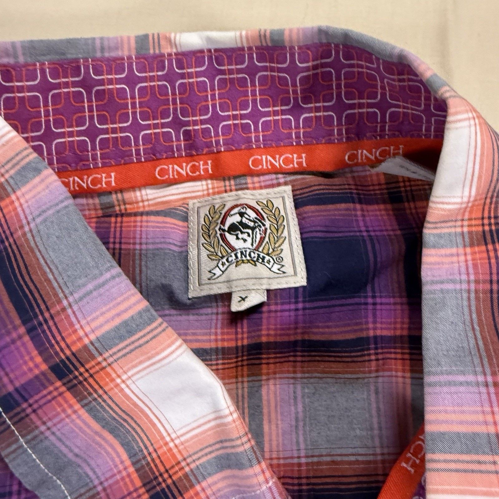 CINCH Cinch Mens XL Button Shirt Long Sleeve Classic Purple Plaid Size US XL / EU 56 / 4 - 3 Thumbnail