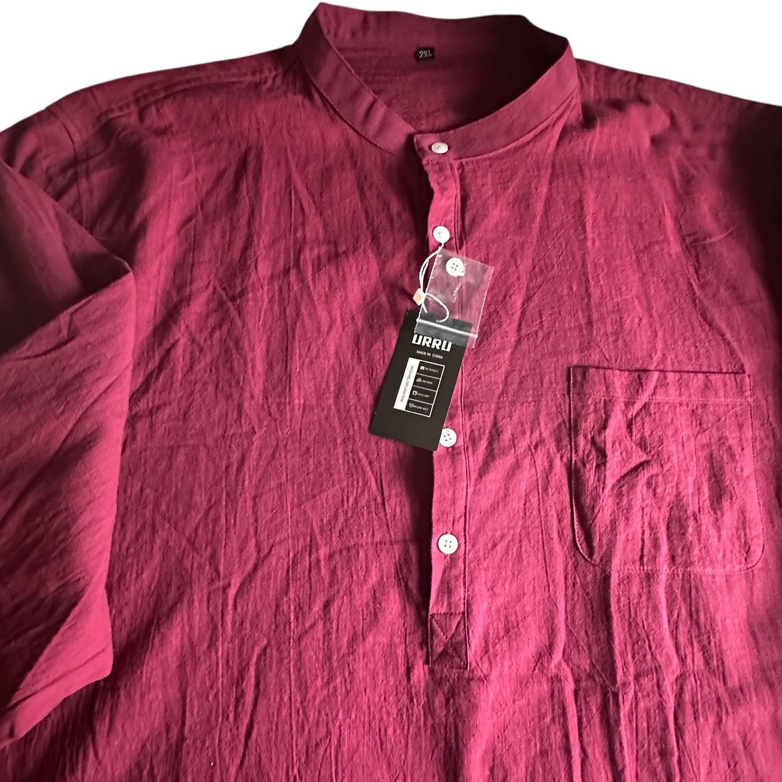Uru Mens Long Sleeve Burgundy Henley Shirt By URRU Mandarin Coll Size US L / EU 52-54 / 3 - 14 Thumbnail