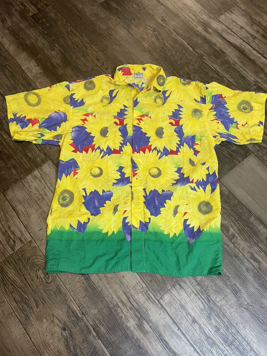 image of Gianni Versace x Versace Crazy Versace Sports 100% Cotton Shirt Made In Italy in Yellow (Size XL)