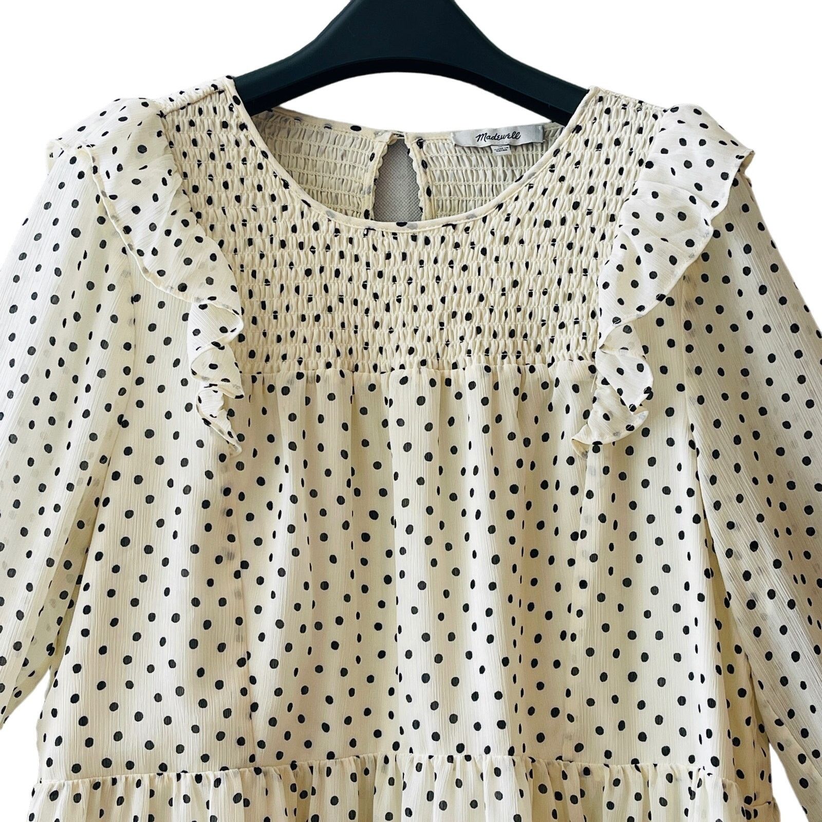 Madewell Madewell Smocked Ruffle Shoulder Dotted Dress Size Med NWT Size M / US 6-8 / IT 42-44 - 2 Thumbnail