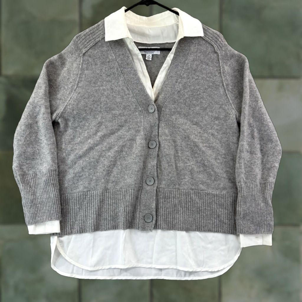 Vintage Magaschoni Cashmere Sweater Women’s Large Gray Long Sleeve Layered Cardigan Knit Size L / US 10 / IT 46 - 1 Thumbnail