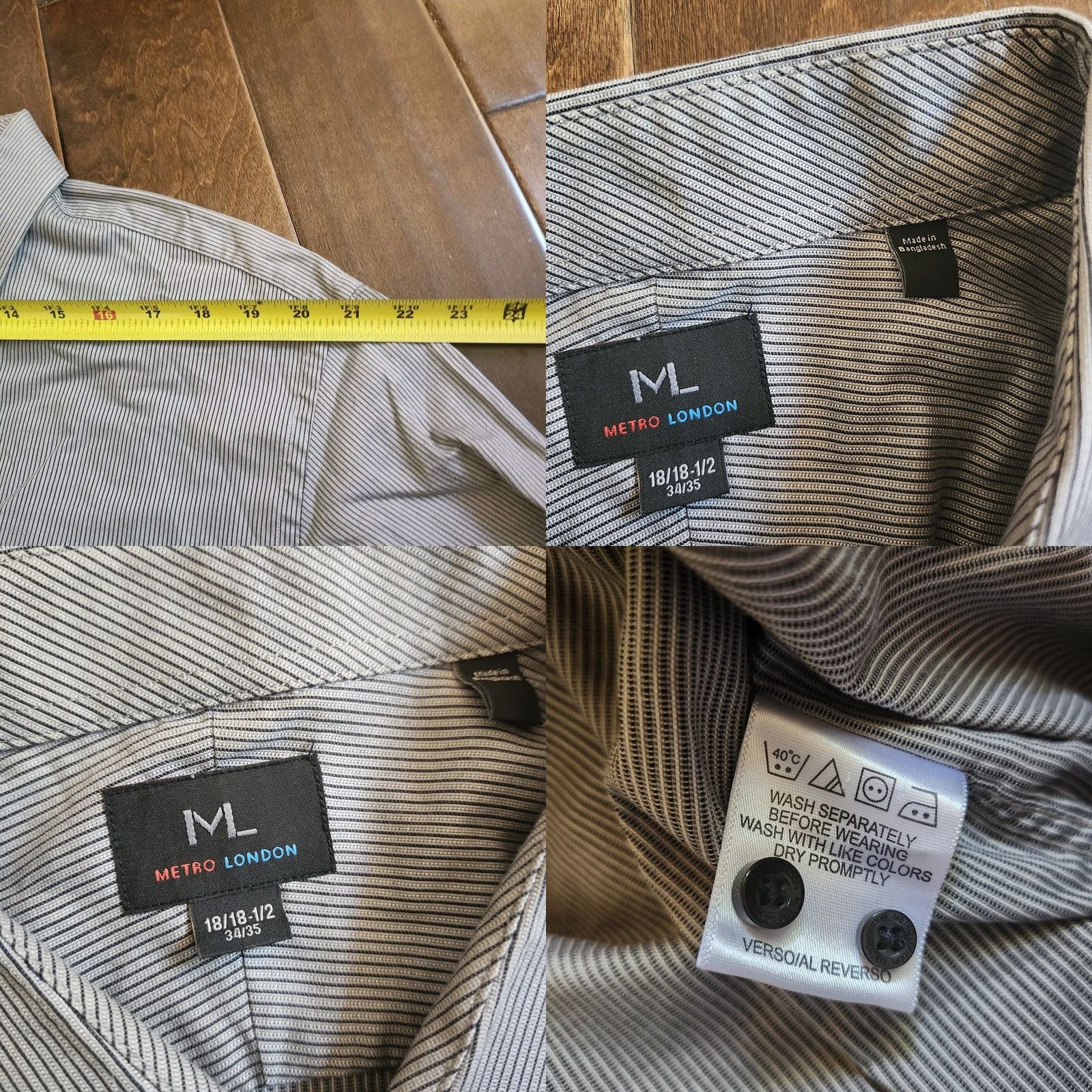 Etro Metro London Shirt Mens 34/35 Gray Men Striped Button Dress Size Size 34R - 9 Thumbnail