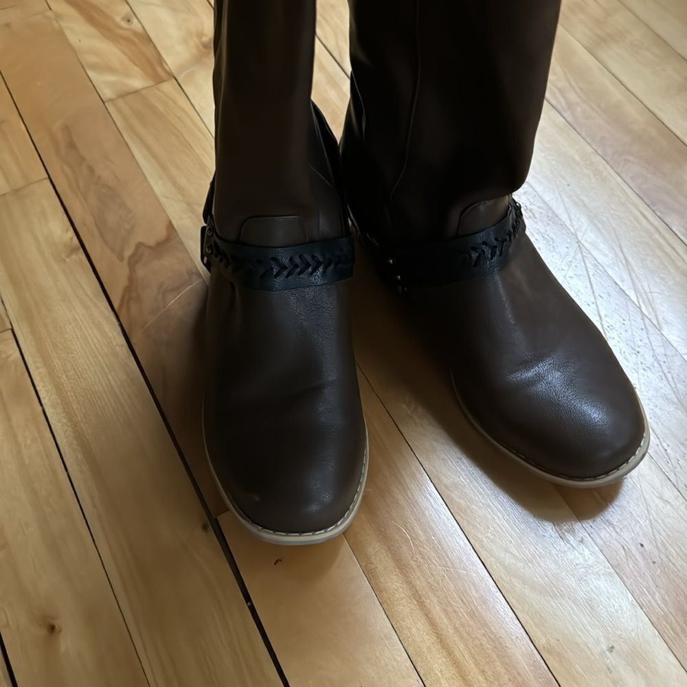 Other Dark brown, black buckle belt accent faux leather knee high Size US 8 / IT 38 - 3 Thumbnail