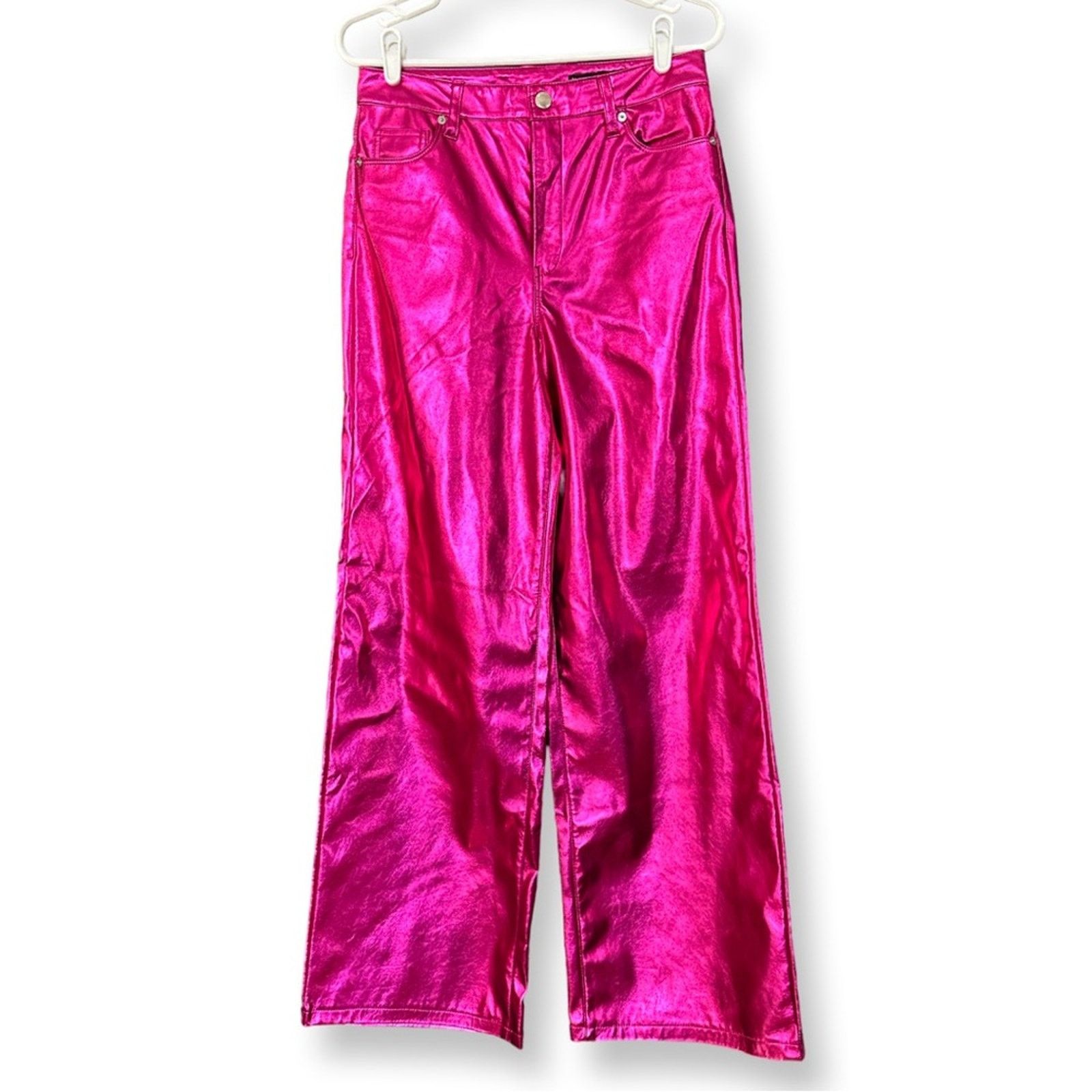 BLANKNYC [BlankNYC] NWT Hot Pink Faux Leather Wide Leg Franklin Pant Size 28" / US 6 / IT 42 - 4 Thumbnail